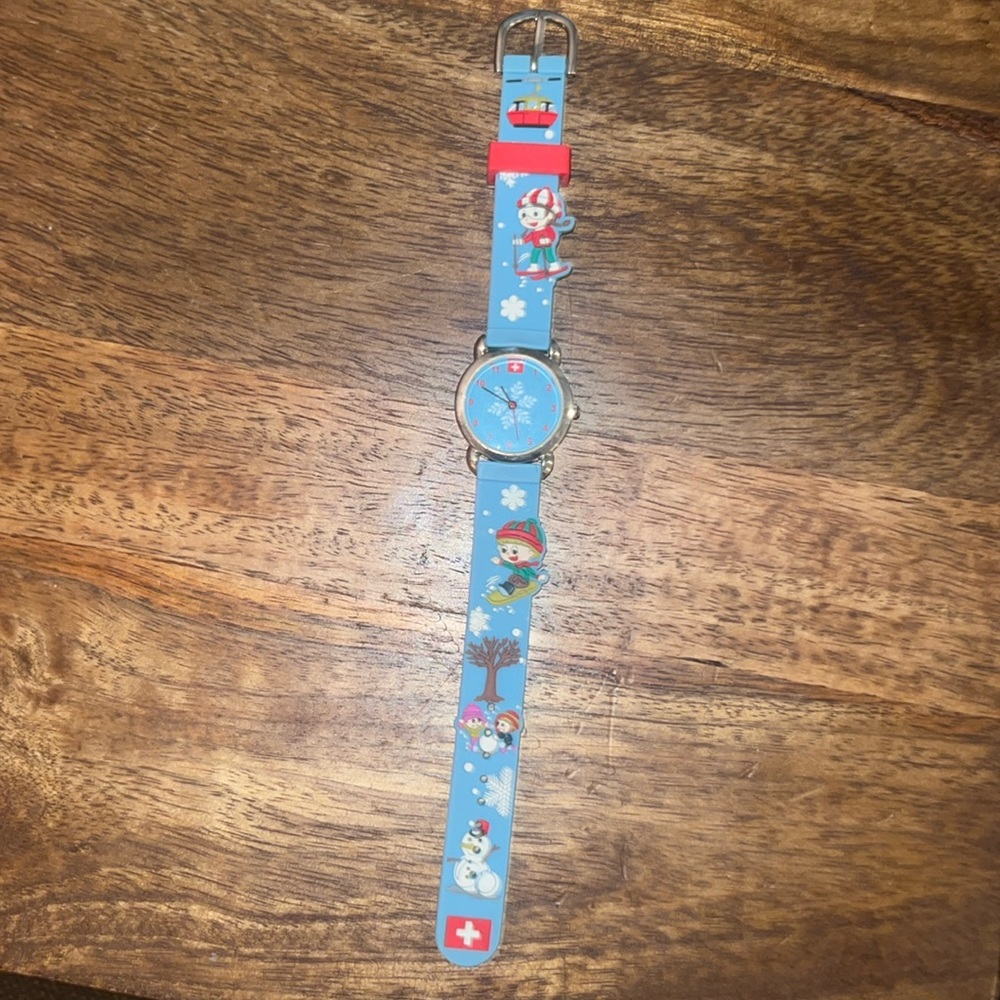 Swiss Army light blue red white kids wrist watch from Switzerland snowflakes🇨🇭